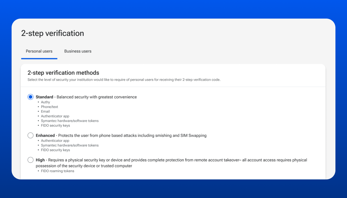 Screenshot of account takeover mitigation feature