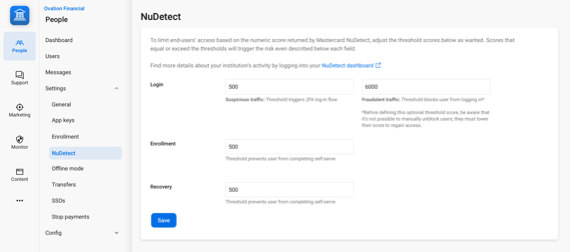NuDetect settings screen in Banno People.