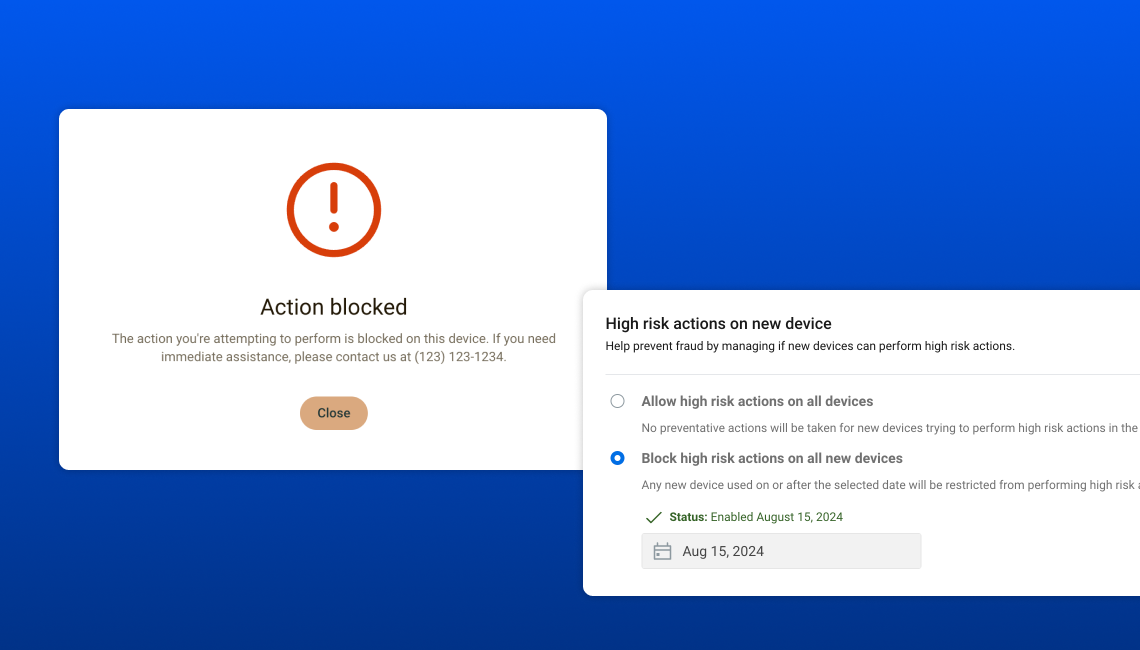 Screenshot of account takeover mitigation feature