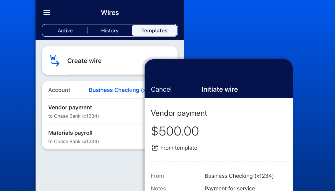 Image of screen Banno Business users see when creating a single wire on Banno Mobile.