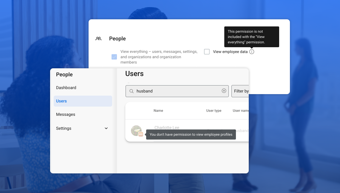 Image of the employee data permission feater in Banno People