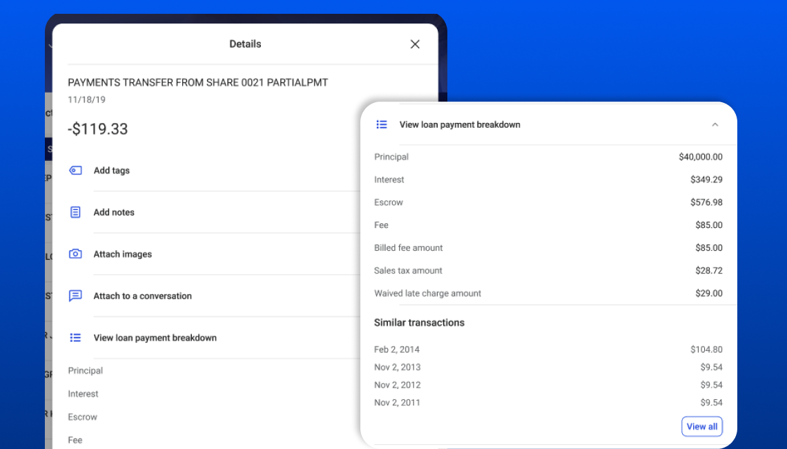 Screenshot of loan payment breakdown