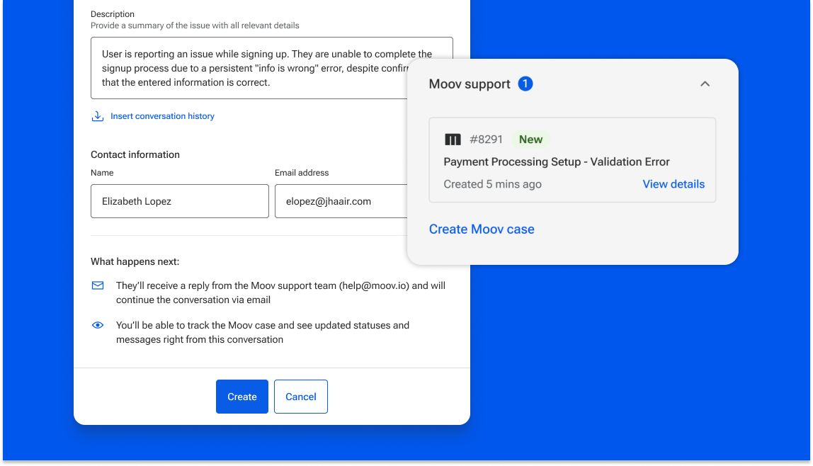 Image showing the improved merchant support functionality in Banno Conversations.