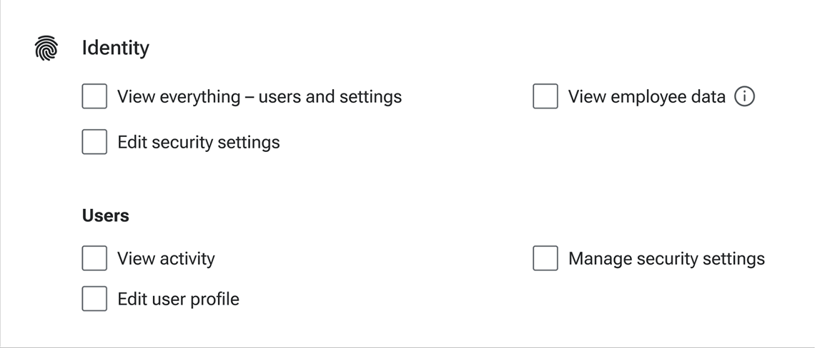 Screenshot of new permissions for the Identity App.