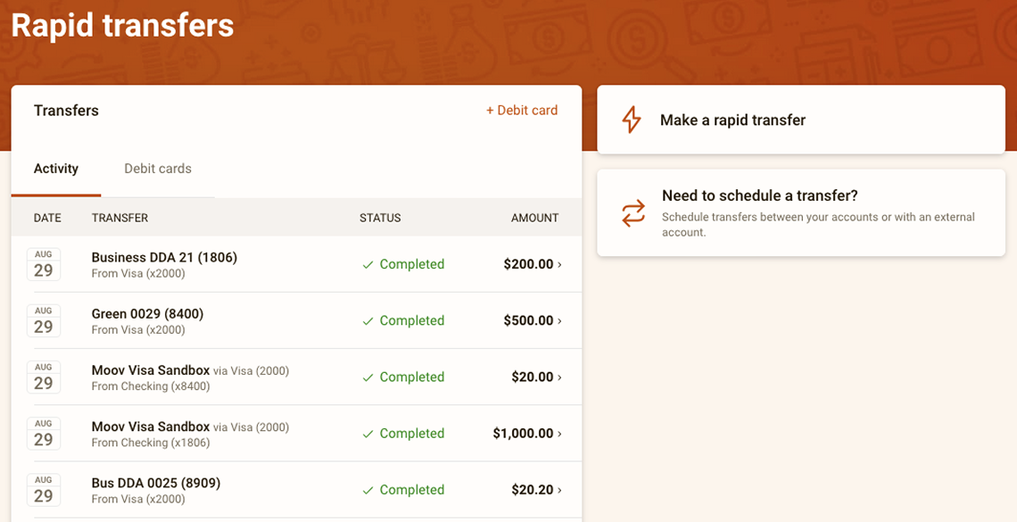 Screenshot of the 'Rapid Transfers' screen.