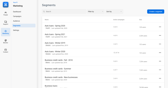 Image of the updated Segments view