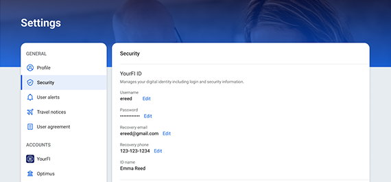 Screenshot of the Security screen for the upcoming, separate identity profile.