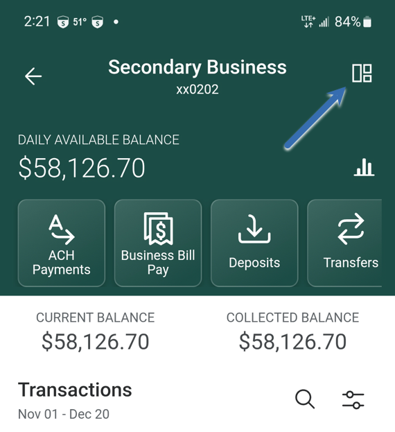 Screenshot of the new Treasury Management Dashboard shortcut icon.