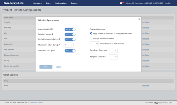 Screenshot of Wire File Transfer screen in Treasury Management.
