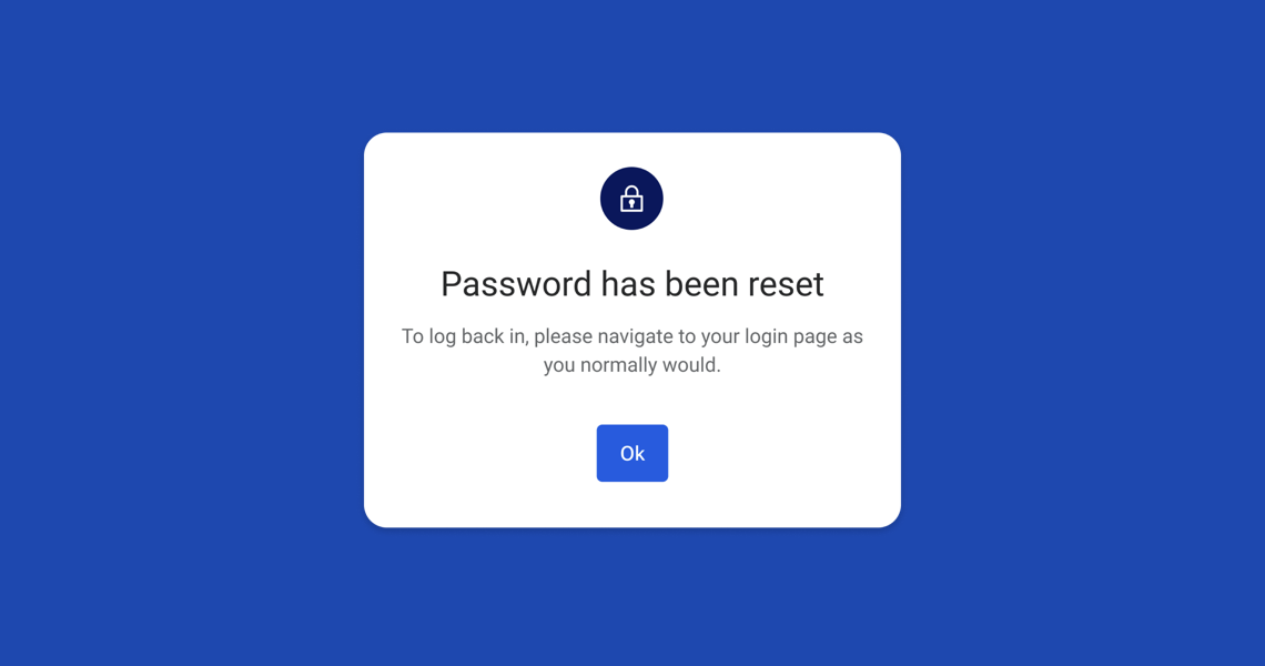 Screenshot of the post-password-reset prompt for Unified Identity Service.