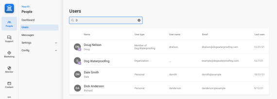 Screenshot of the User Search results layout changes in Banno Online.
