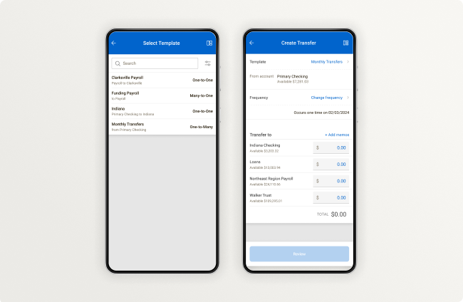 Transfer Templates for Treasury Mobile Experience